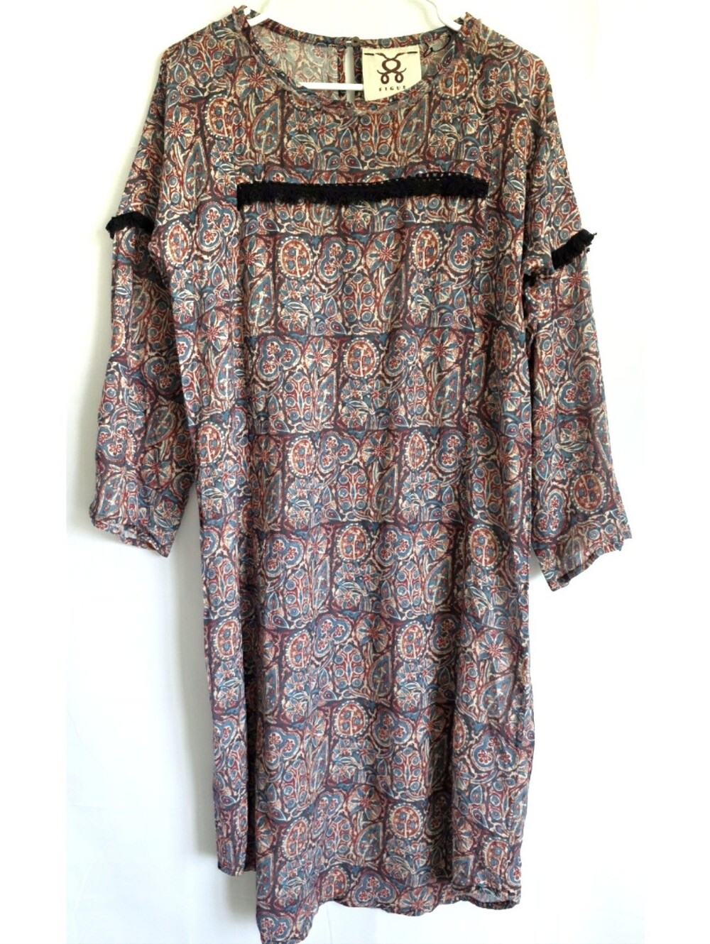 FIGUE 'Weston' Fringe Earth Tone Print Dress M